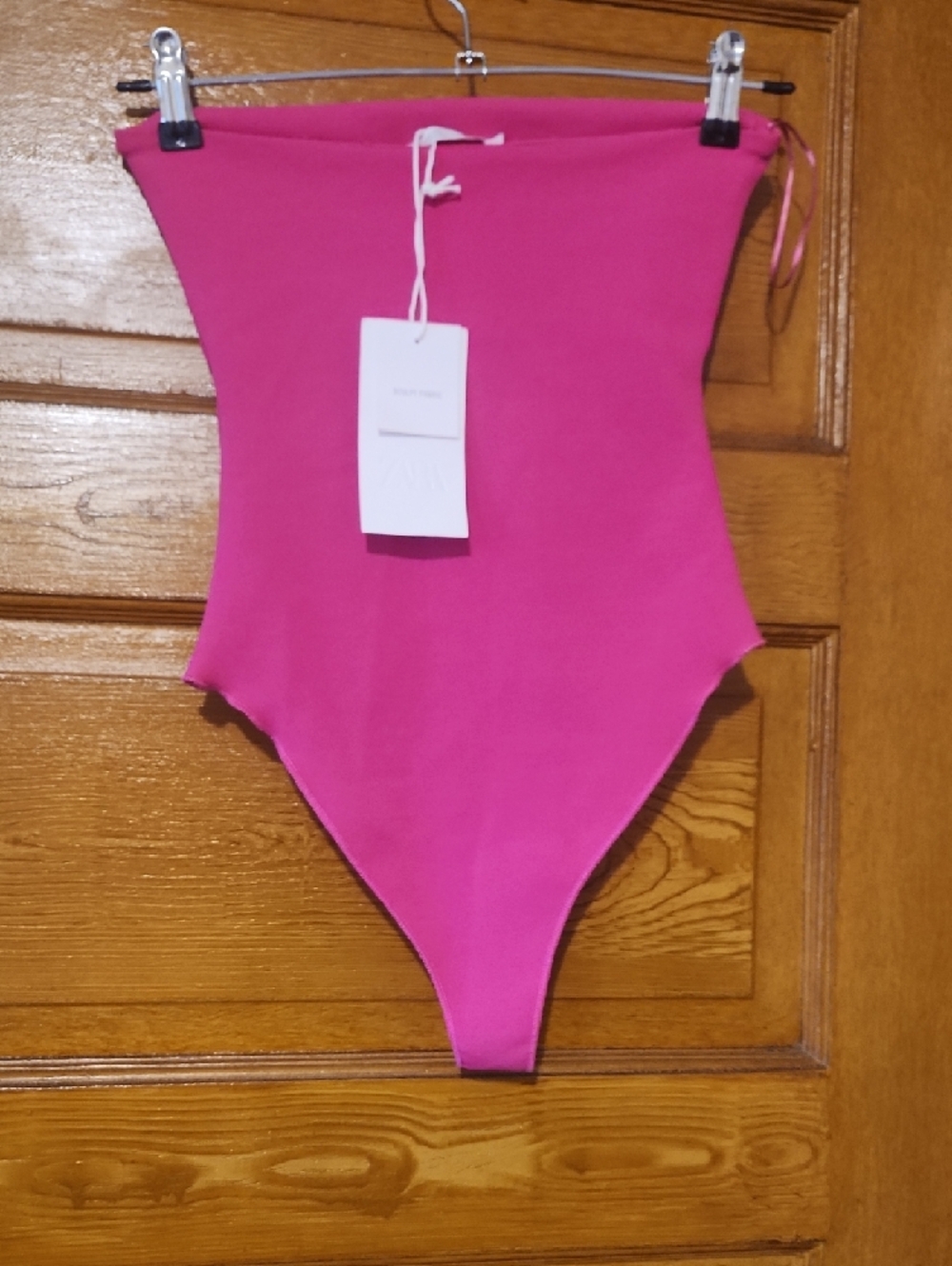 NWT Zara Bright Pink Stretch Bandeau Bodysuit Sculpt Fabric - Picture 5 of 9
